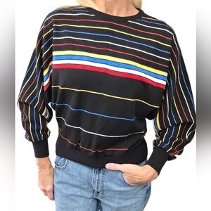 Vintage 80s Gemini Connection Stripe Balloon Sleeve Sweater Small/Medium